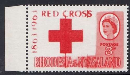 WOW** 1963 Rhodesia & Nyasaland Redcross 3d Error**Red Almost Completely OMITTED left? MAJOR ERROR**