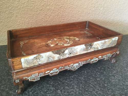 Very Nice Old Chinese carved table Piece with Beautiful Mother of pearl Engraved Inlaid Work** WOW**