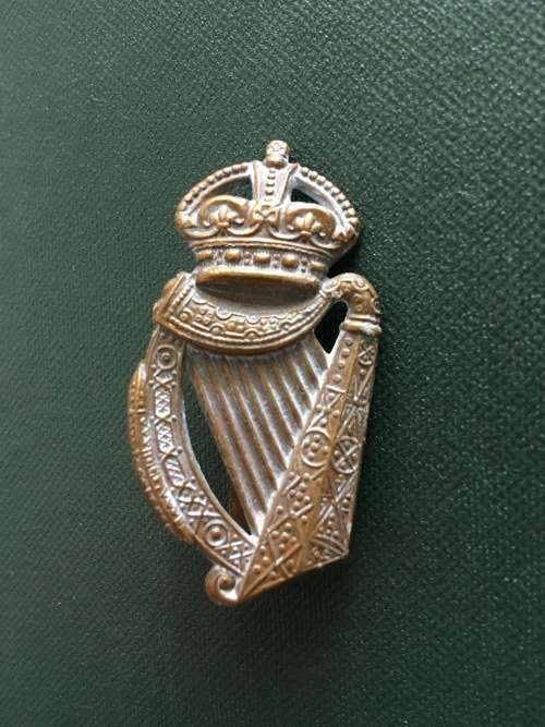 Irish Rifles Brass Cap badge - 50mm x 25mm