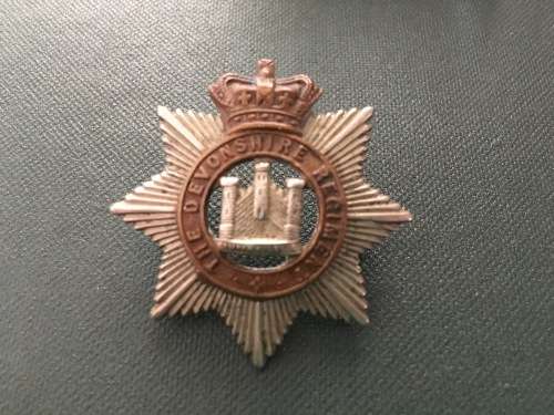 The Devonshire Regiment Bi-Metal Cap Badge** 40mm x 40mm