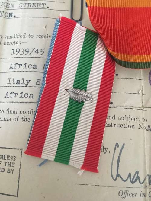WW2 medal Group to - 82558 K.J De Bruin with Africa Star + Rosette and North Africa Clasp**