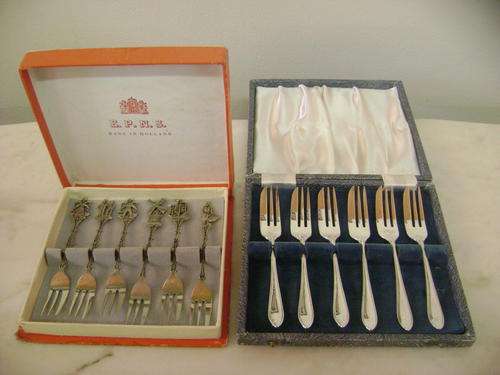 TWO BEAUTIFUL SETS OF SILVER PLATED CAKE FORKS!!!