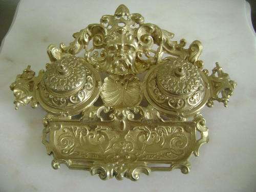 BEAUTIFUL AND ORNATE OLD BRASS INK WELL STAND!!!***WOW***Stunning detailed work***
