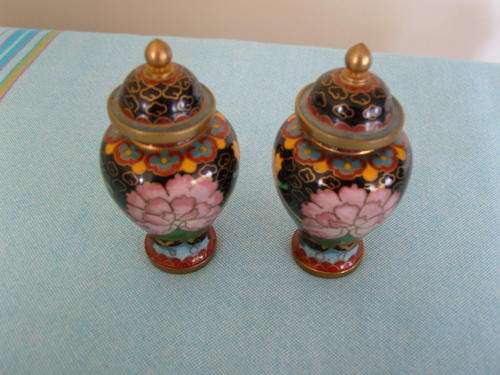 Cloisonne ware - a pair of  small decorative vases