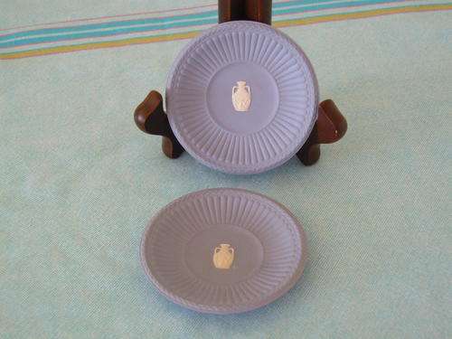 Wedgwood blue mini pin dishes - a pair