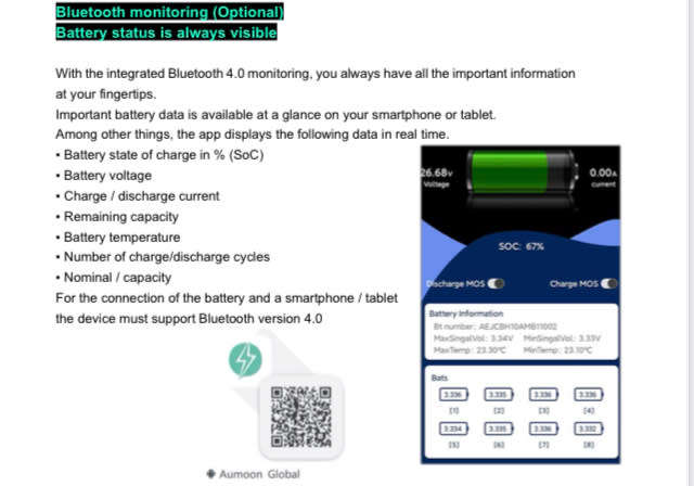 Aumoon 12V-6A LiFePo4 Battery with Smart BMS