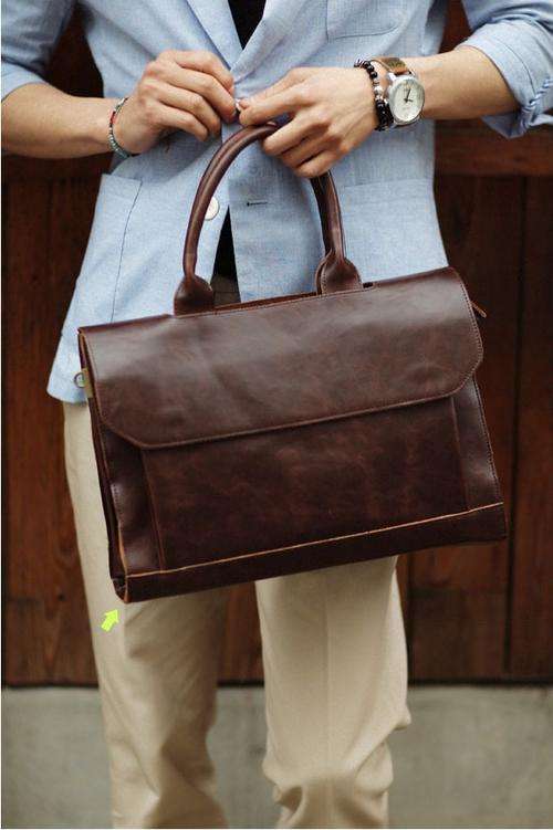 Men's Crazy Horse PU Leather Briefcase Mens Casual Business Leather Messenger Shoulder Bag