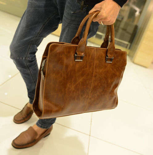 Vintage Men's Crazy Horse PU Leather Business Handbag Messenger Shoulder Briefcase Laptop BAG