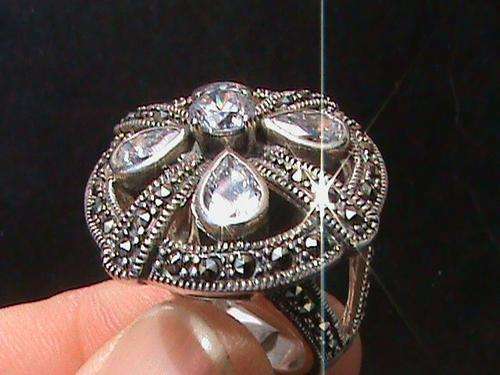 MARCAZITES + WHITE CUBIC ZIRCONIAS RING IN STERLING SILVER. SIZE Q1/2