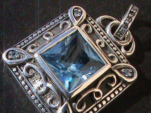 SOLID STERLING SILVER PENDANT.. BLUE CUBIC ZIRCONIA STONES