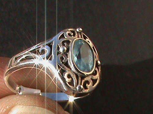 BLUE CUBIC ZIRCONIA RING IN STERLING SILVER. SIZE N