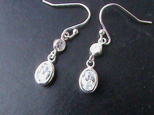 STERLING SILVER HOOK EARINGS WITH WHITE CUBIC ZIRCONIAZ