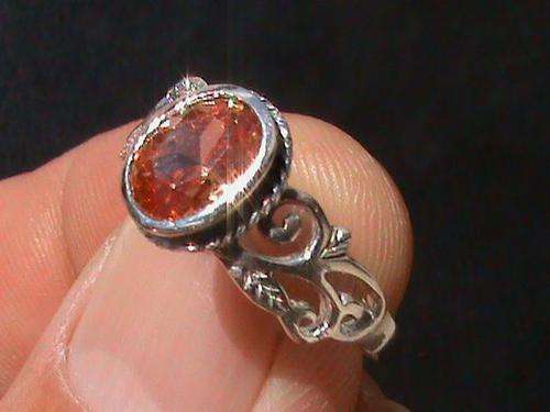 STERLING SILVER ORANGE CUBIC ZIRCONIA RING...SIZE: O...