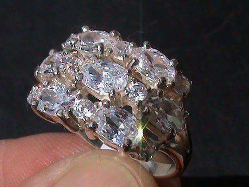 STERLING SILVER MULTI WHITE CUBIC ZIRCONIA RING... SIZE R...