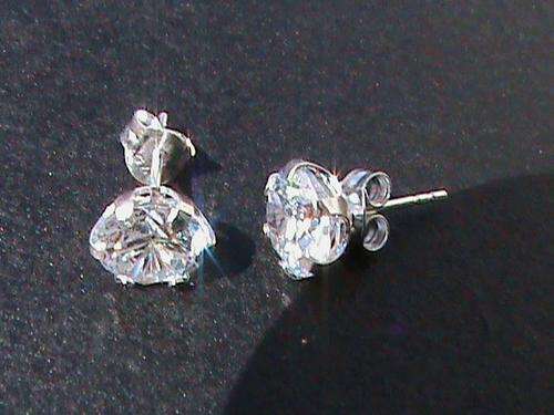7 MM SOLID STERLING SILVER STUD EARRINGS WITH WHITE CUBIC ZIRCONIA