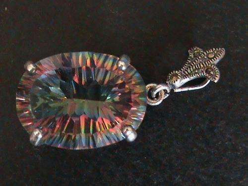 LARGE MYSTIC TOPAZ , MARCAZITES , SET IN STERLING SILVER