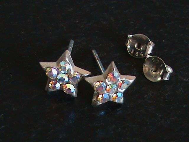 SOLID STERLING SILVER STAR STUD EARRINGS....RAINBOW CRYSTAL STONES