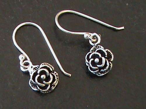 SOLID STERLING SILVER ROSE HOOK EARRINGS