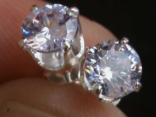 SOLID STERLING SILVER STUDS,  LIGHT PURPLE CZ STONES.   6 MM ROUND