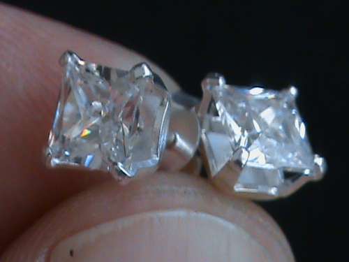 SOLID STERLING SILVER STUDS.  5.3 MM SQUARE WHITE CZ STONES