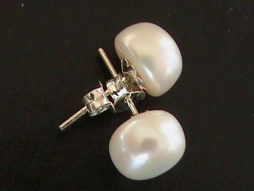 NATURAL PEARL STUDS.  SOLID STERLING SILVER.  LARGE 9.3 MM ROUND