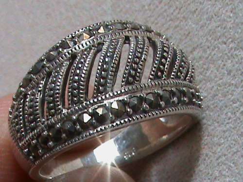 SOLID STERLING SILVER MARCAZITE RING.    SIZE R