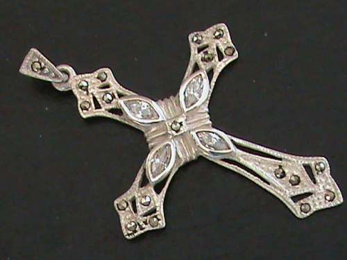 SOLID STERLING SILVER CROSS,  MARCAZITE AND CZ STONES