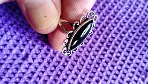 SOLID STERLING SILVER RING.  SIZE L 1/2 .  CREATED ONYX STONE.