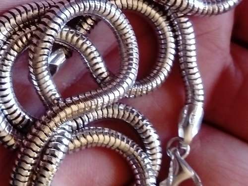 VERY THICK ( 4 MM ) SOLID STERLING SILVER SNAKE CHAIN.  55 CM LONG.