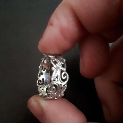 SOLID STERLING SILVER FILIGREE RING.  SIZE P 1/2