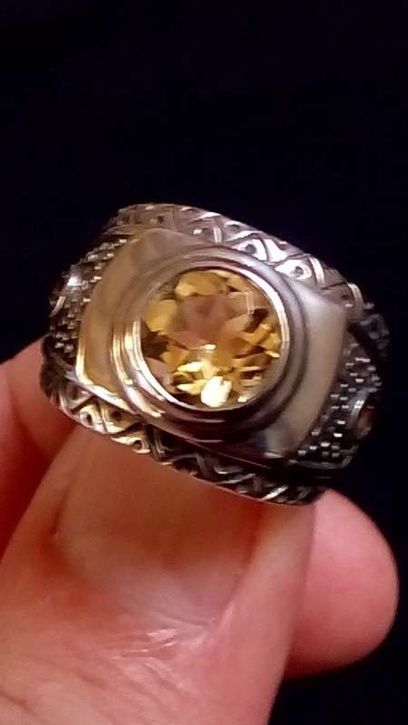SOLID STERLING SILVER RING WITH CITRINE GEMSTONES