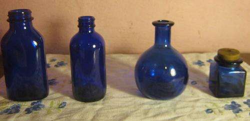 Set of 4 Blue Glass Bottles