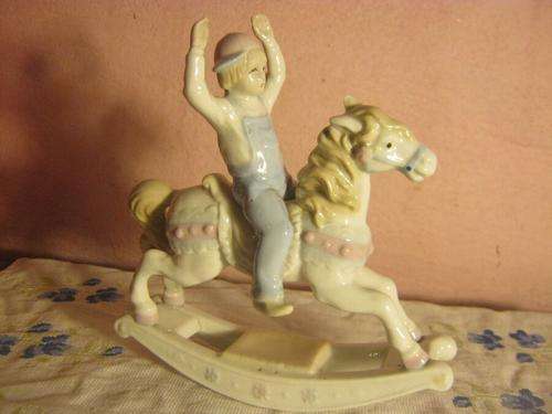 Porcelain Rocking Horse and Little Boy
