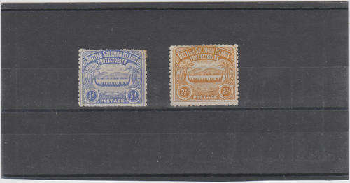 British Solomon Islands, 2 values ,1/2d MH with two thins, 2.1/2d unused, no gum