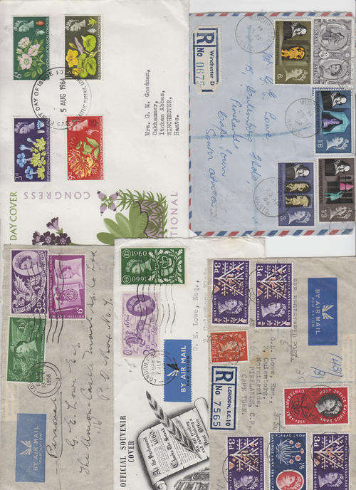 Great britain, 5 FDCs 1960s, --front only, back sides missing