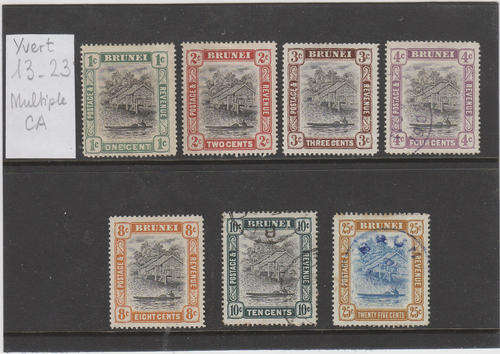 Brunei, Wmk Multiple CA, 4x MH and 3x used (between Yvert nos 13 and 23) high cat val