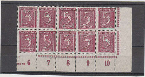 Germany, Mi no 158 in block of ten, MNH,
