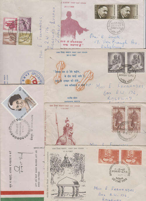 India, 5x addressed FDCs and 1x unaddressed.