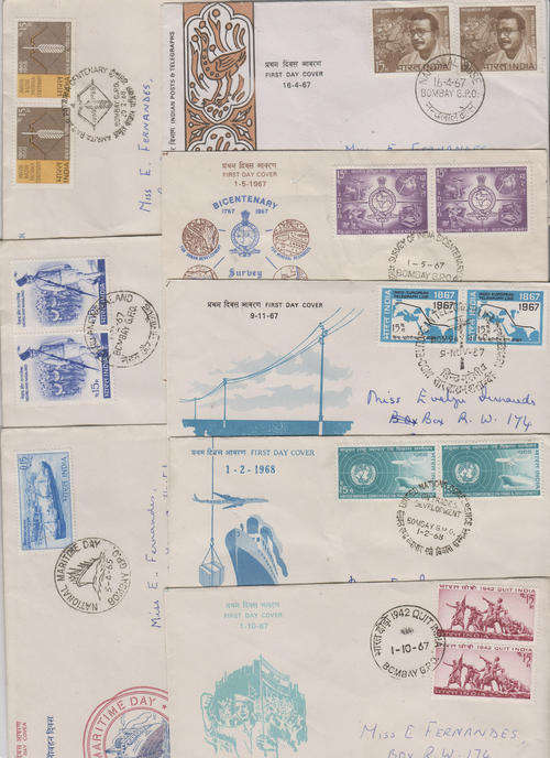 India, 8x addressed FDCs, 1960s