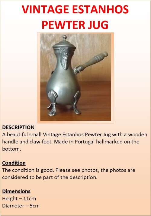 VINTAGE ESTANHOS PEWTER JUG