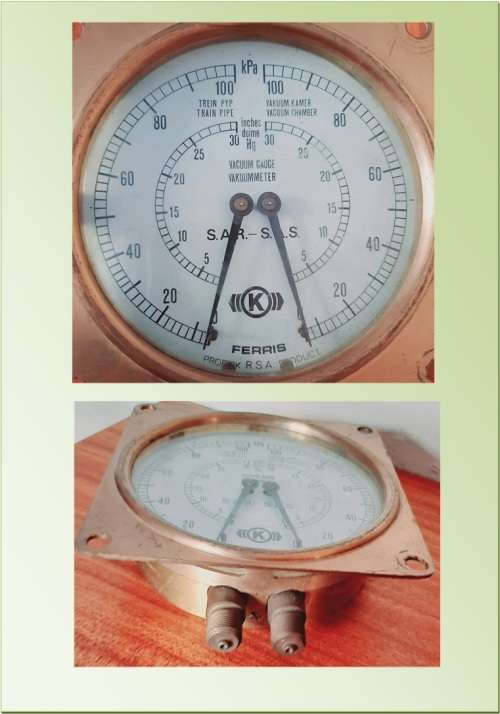 ANTIQUE FERRIS S.A.R  S.A.S TRAIN PIPE VACUUM GAUGE
