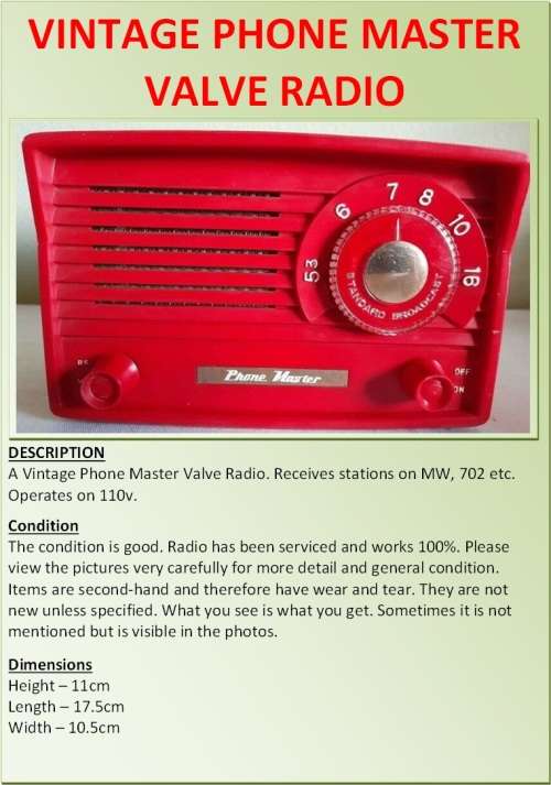 VINTAGE PHONE MASTER VALVE RADIO