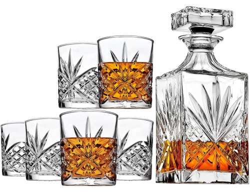 Vintage Styled Seven (7) Piece Whiskey Decanter Set with Glasses Set - Ready To Ship Items