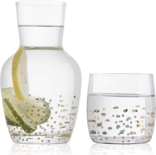 Brand New 3 Piece Stylish Bedside Night Carafe Set - Flower Decor