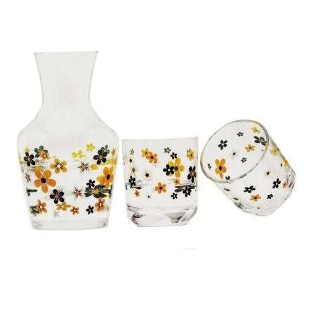 3 Piece Stylish Bedside Night Carafe Set - Flower Decor