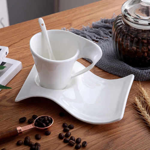 12 Piece Espresso Wave Design Art Cup and Saucer Set