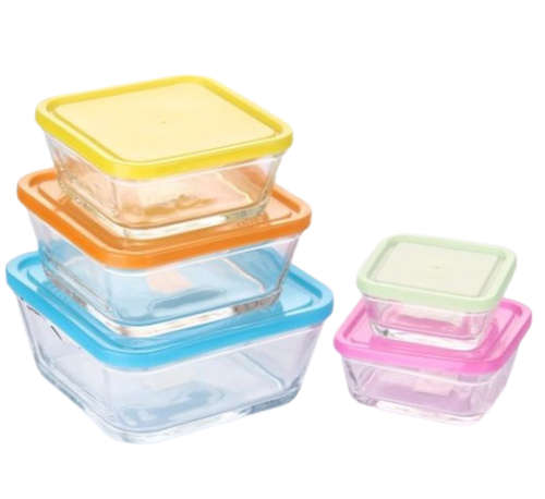 5 Piece Glass Bowls in Different Sizes with Colourful Lids