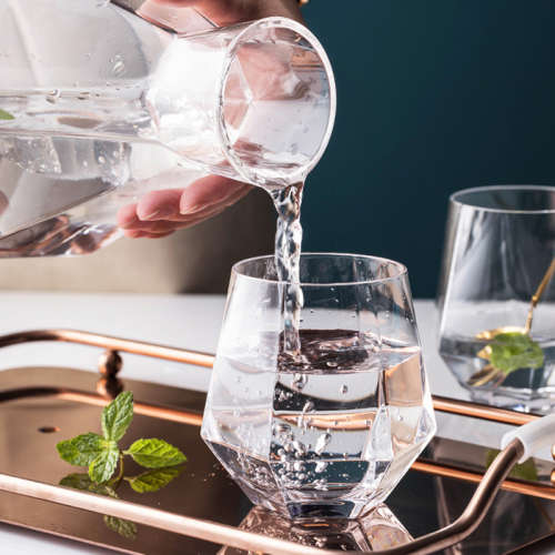 5 Piece Diamond Hexagon Shape Whiskey, Water Carafe Set with Wood Ball Lid