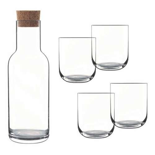 5 Piece Borosilicate Glass Carafe with Cork Stopper and Drinking Glass Set
