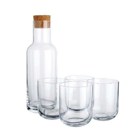5 Piece Borosilicate Glass Carafe with Cork Stopper and Drinking Glass Set